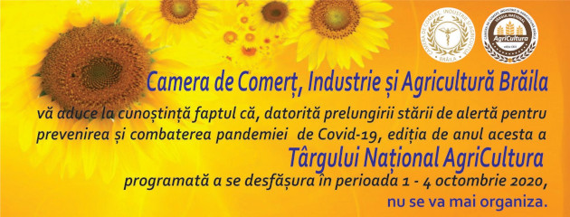 Anulare organizare Targ National AgriCultura 2020